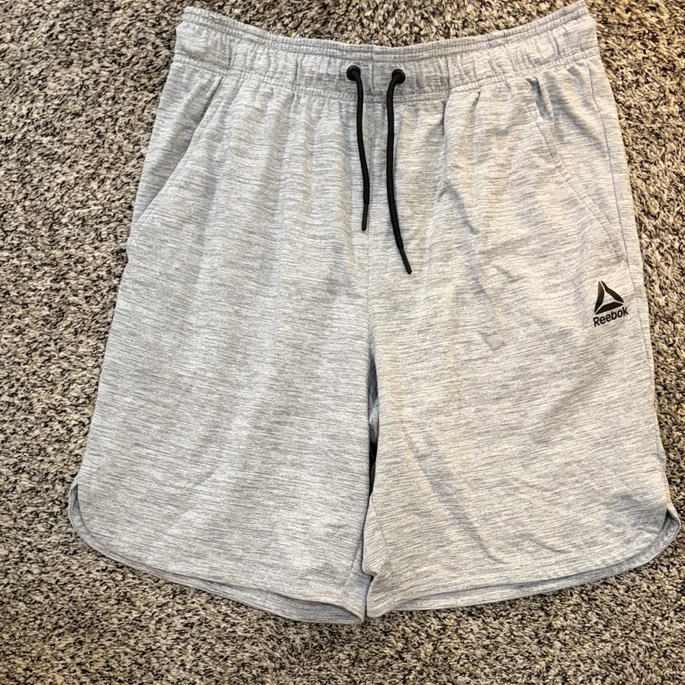 Reebok Men's Heather Gray Athletic Shorts with Black Drawstring